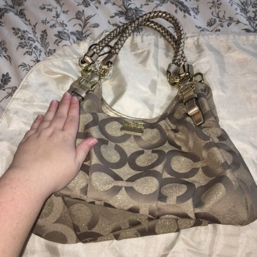 Large Tan/Gold Coach Purse - Picture 5 of 6